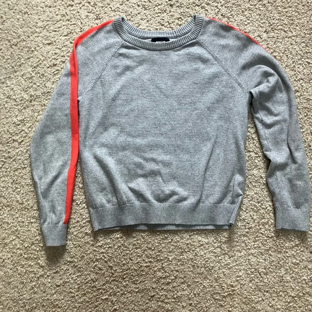 Monrow Cotton and Cashmere Gray Sweater with Orange Stripes Women’s Size XS